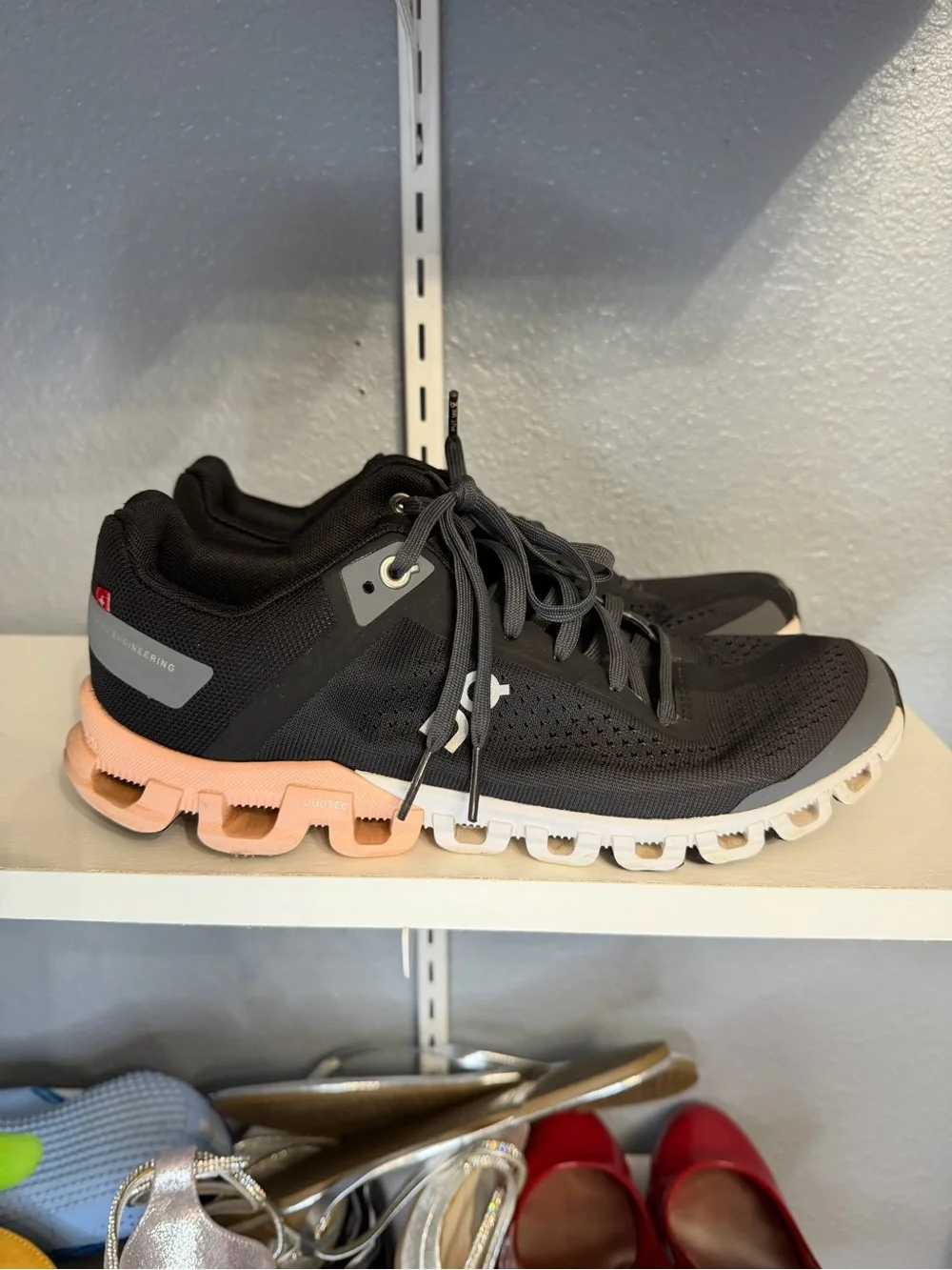On Cloud Women's Black Peach Athletic Running Shoes - Picture 3 of 7